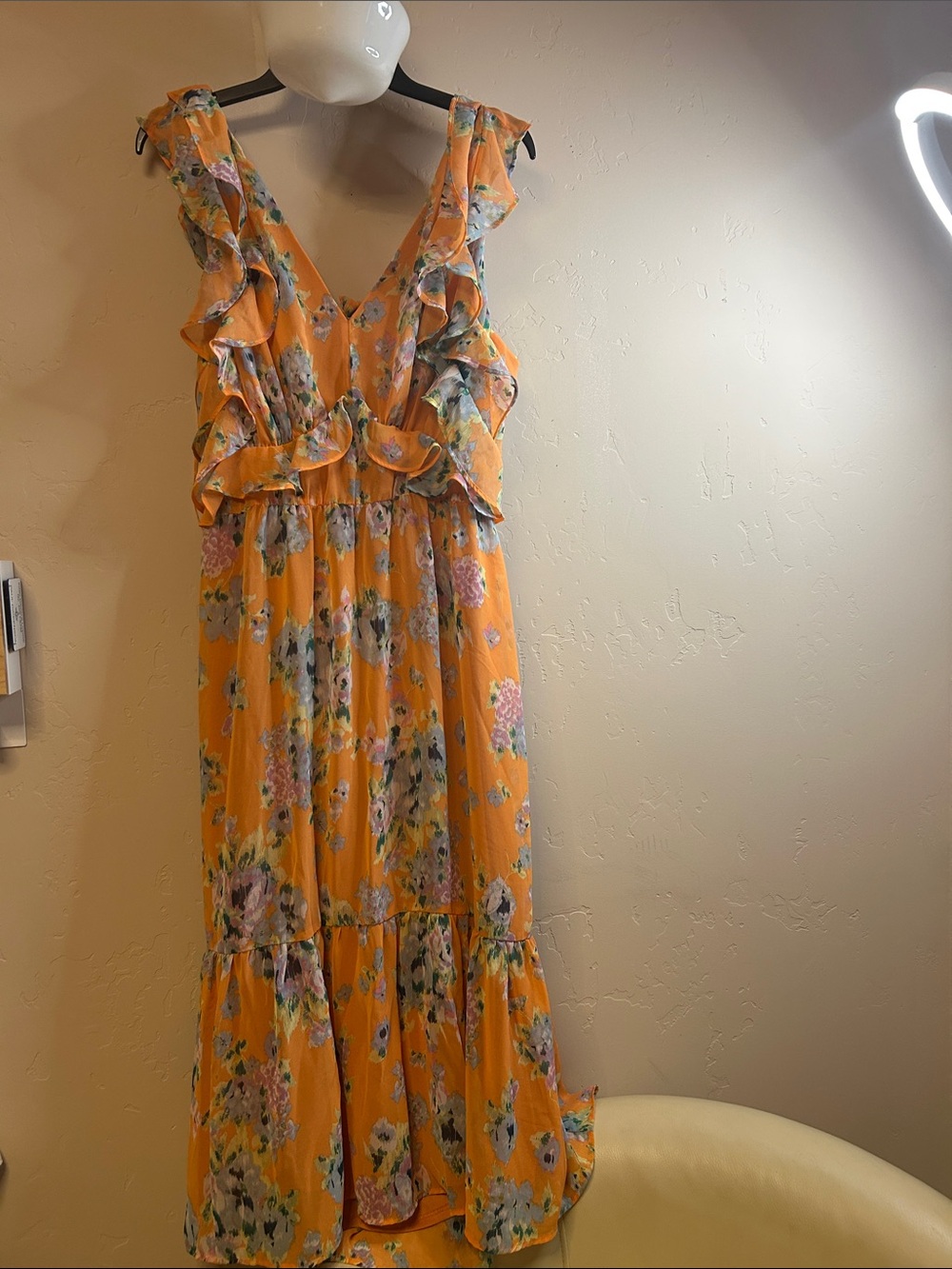 LC Lauren Conrad Orange Watercolor Floral Ruffle Maxi